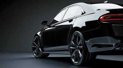 Naklejka premium Rear view of modern black premium car in studio light