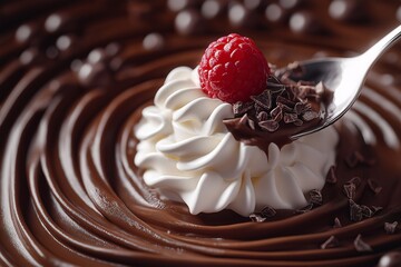 Indulge in a Decadent Dessert. Gourmet Chocolate with Whipped Cream and Raspberry Delight - Food Photography and Styling Masterclass