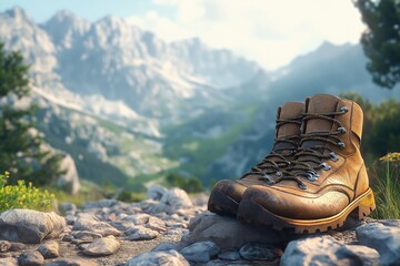 Explore Mountain Hiking Adventures. Trekking Gear & Rugged Boots for Scenic Nature Exploration