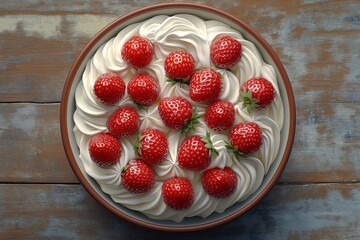Refreshing Homemade Strawberry Cake with Cream - Top View Dessert Photography