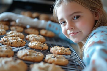 Joyful Baking. Smiling Girl Making Delicious Cookies in a Warm Home Kitchen