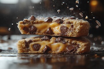 Decadent Caramel Chocolate Chip Cookies. Gourmet Dessert Photography and Baking Insights
