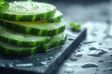 Farm Fresh Cucumber Slices with Water. Vibrant Healthy Organic Texture for Nutrient-Rich Cuisine and Meal Prep