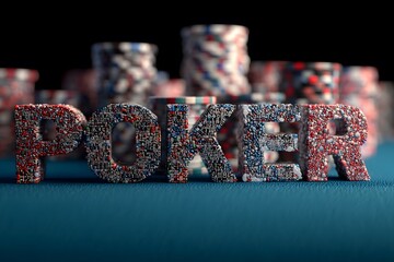 The word POKER spelled out in colorful poker chips on a dark blue background, representing the excitement and strategy of the game.