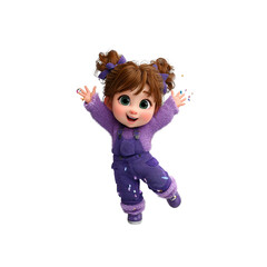 Fototapeta premium Joyful 3D Render of a Cute Little Girl in Purple Outfit Celebrating