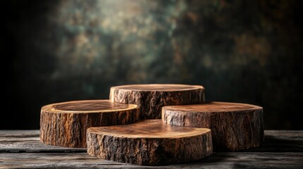 Rustic wood pieces podium. Background for perfume and cosmetic products