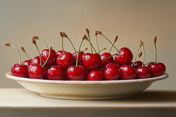 Fresh Organic Cherries Platter. Vibrant Culinary Presentation of Sweet Seasonal Red Fruit