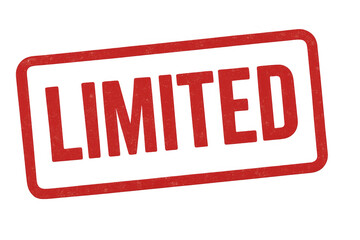 Red rubber stamp with the word limited inside a rectangular frame, isolated on transparent background