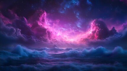 Fototapeta premium Stormy Arctic shoreline at twilight with jagged waves and vibrant clouds