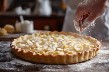 Rustic Homemade Apple Pie Baking Process - Delightful Culinary Dessert Preparation with Fresh Yellow Apples