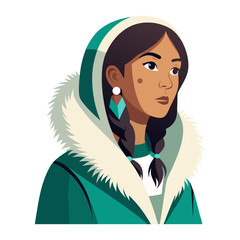Portrait of an Arctic Indigenous Woman in Traditional Winter Clothing © Emmanuel