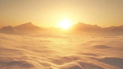 Sunrise over a snow-covered desert landscape.  Possible use Stock photo for nature, travel, or adventure themes