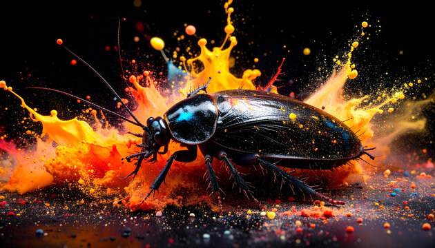 Macro Abstract Illustration of Giant Cockroach in a Messy Dirty Environment 293