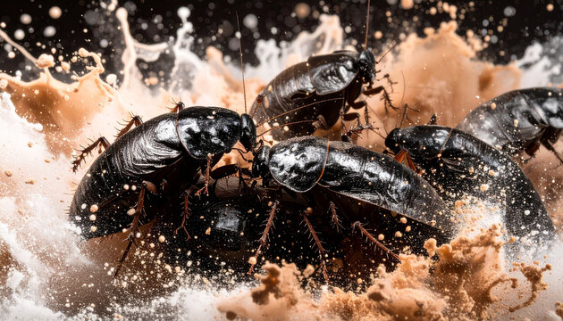 Macro Abstract Illustration of Giant Cockroaches in a Messy Dirty Environment 295