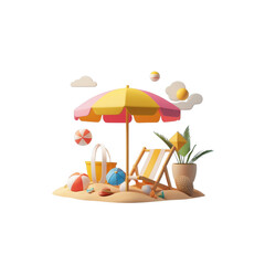 Beach Chairs and Umbrella Scene