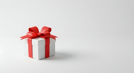Elegant White Gift Box with Red Ribbon Perfect for Holidays, Birthdays, or Any Special Occasion
