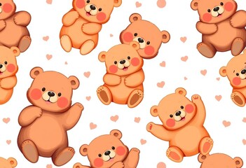 Fototapeta premium Adorable seamless pattern featuring chubby, smiling bears in various playful poses, sweet, design