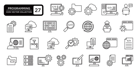 Programming collection, editable and resizable vector icon templates.