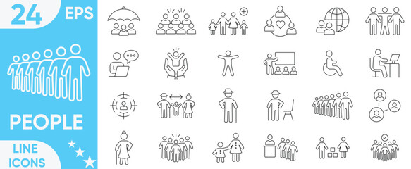 People Line icon Vector and illustrator set.Team, person, group, culture, crowd, family, human, community, business people, friends, population and senior icons.