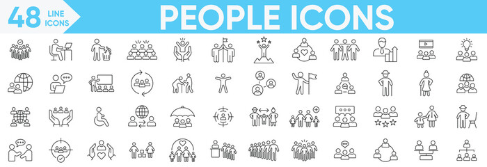 People Line icon Vector and illustrator set.Team, person, group, culture, crowd, family, human, community, business people, friends, population and senior icons.