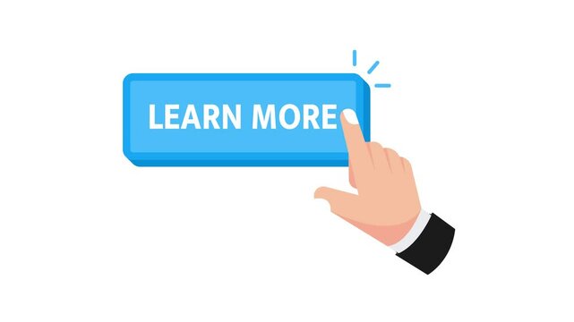 Hand clicking learn more button with white and green screen background
