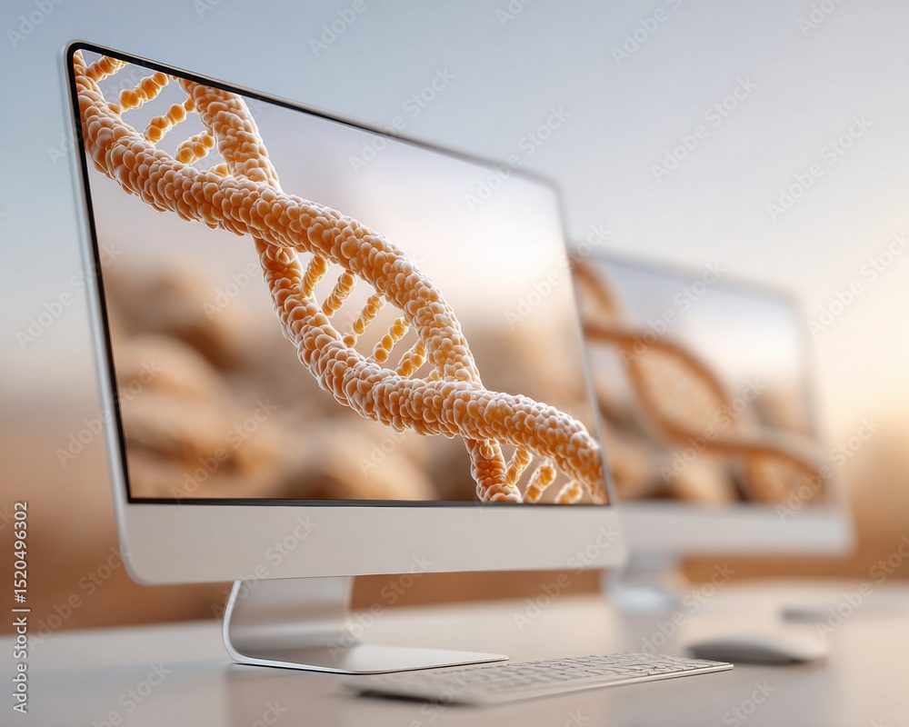 Aufkleber high-resolution dna double helix on computer monitors in modern biotechnology lab showcasing digital