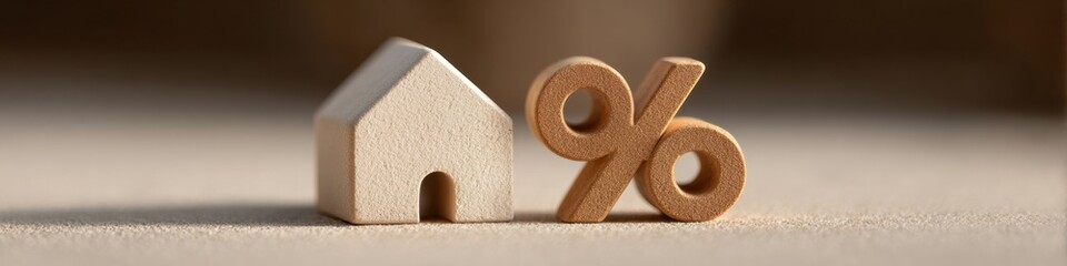 Minimalist Monetary Policy Concept with Neutral Tone Miniature House and Percentage Symbol Highlighting Property Tax Impact on Homeownership Costs