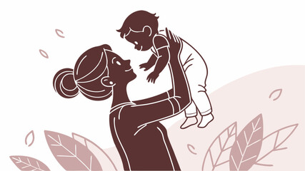 Mother and child illustration vector art for motherhood parenting and family love and care concept