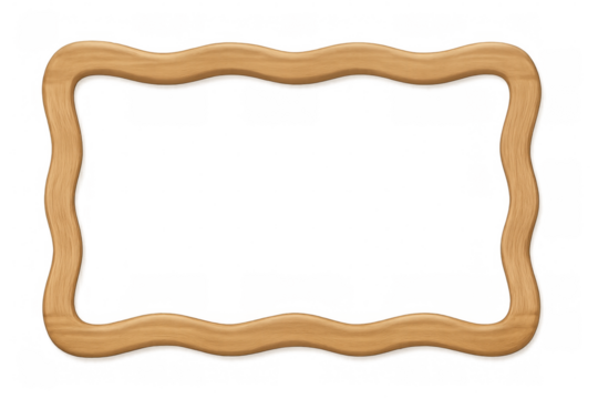 Wavy wooden frame creating a natural and warm border, perfect for showcasing images or artwork on a transparent background