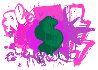Dollar Sign graffiti. Abstract modern street art decoration performed in urban painting style.
