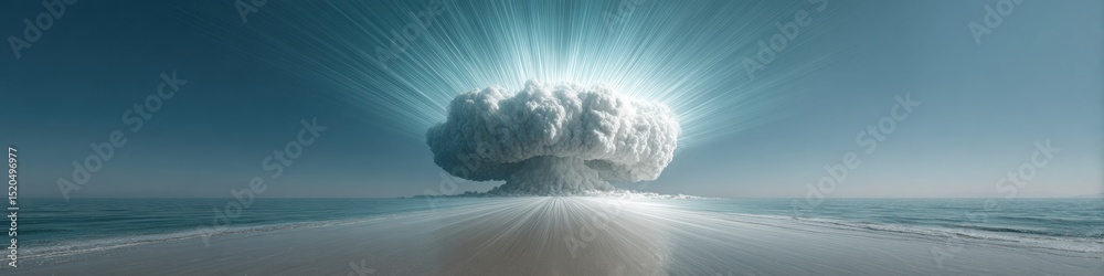 Aufkleber dramatic nuclear explosion over ocean surface with expanding blast wave for emergency preparedness a