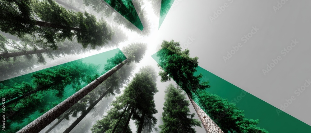 Poster Eco Financial Data Visualization with Forest Silhouettes and Transparent Market Graphs for ESG Reporting and Sustainable Investment Insights
