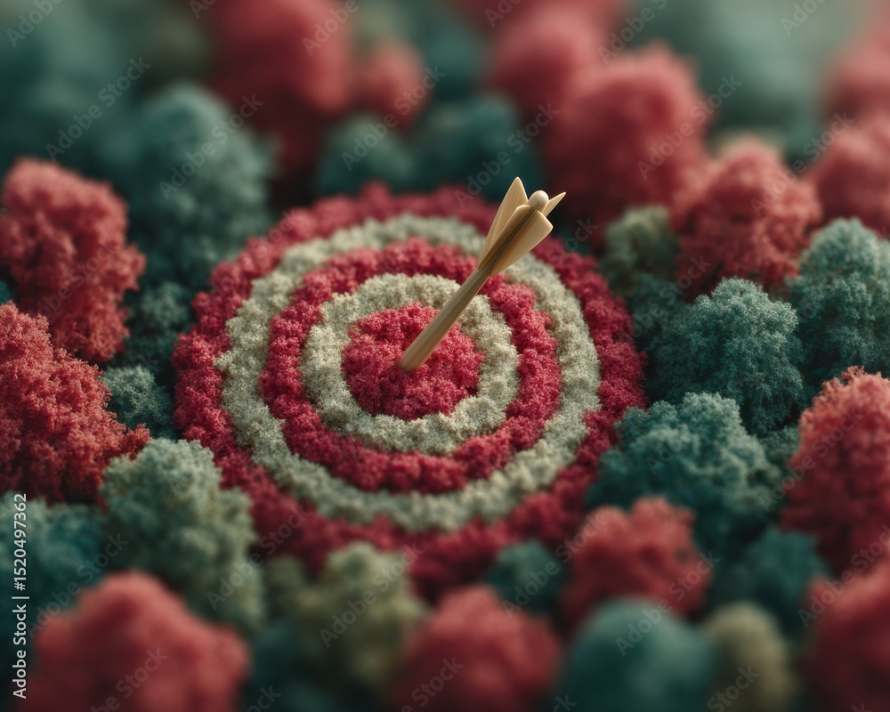 Aufkleber Aerial View of Bullseye Target with Arrow in Forest Landscape Symbolizing Precision Conservation and Accurate Climate Goal Achievement