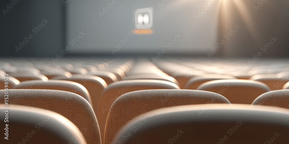 Poster Virtual Conference Sponsor Logo Display on Large Screen in Empty Auditorium for Digital Marketing and Corporate Branding in Tech-Driven Event Spaces