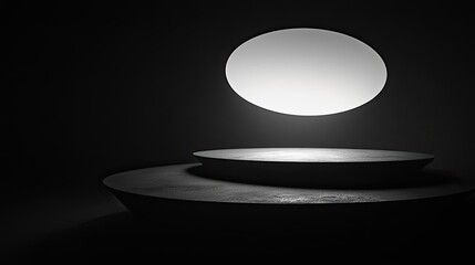 Round Podium Under a White Circle Light in Darkness