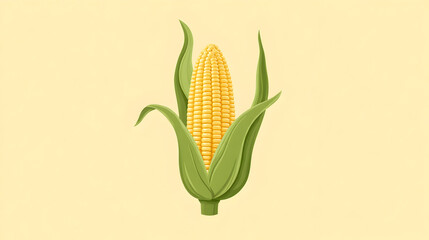 Minimalist Vector of Fresh Corn Cob with Green Husks on Pastel Background