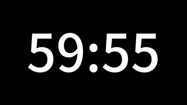 Countdown timer from 1 hour to 59 minute suitable for presentations, educational. The minimalist design ensures seamless integration with any video project. Ideal for editors looking for modern