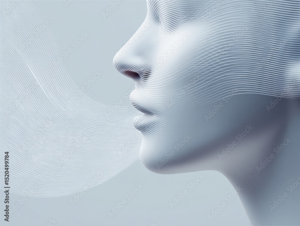 Poster abstract profile of woman speaking with geometric communication lines on textured background for mod