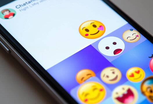 Close-up of smartphone screen displaying colorful emoji reactions on social media post, youth culture, sharing
