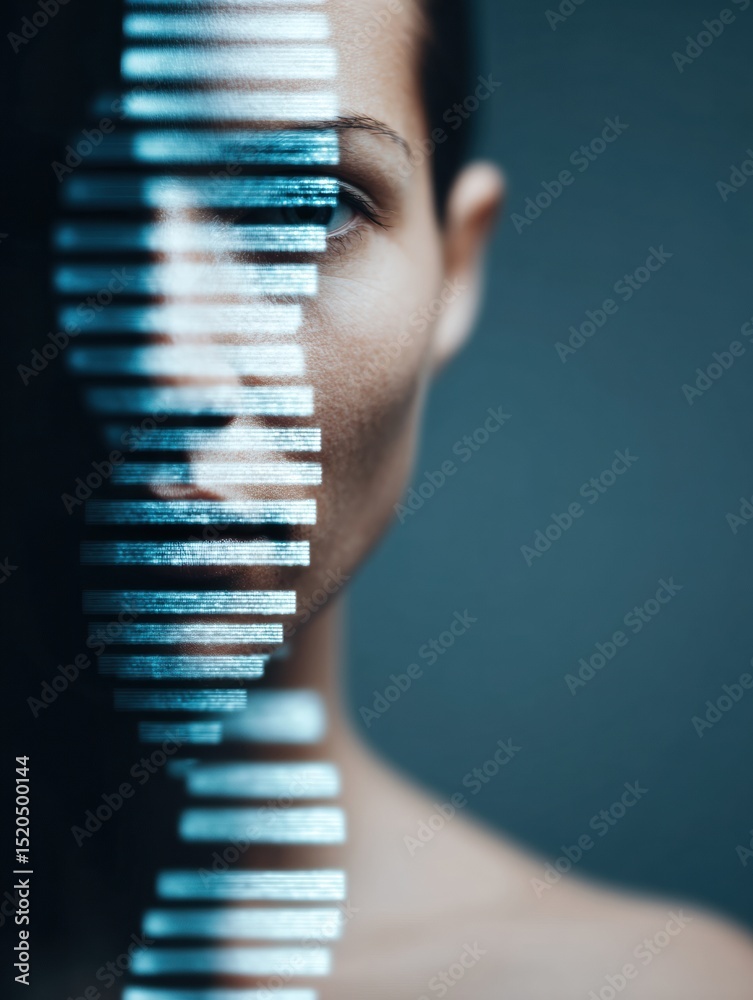 Aufkleber futuristic dna sequencing with ai interface on human face representing genetic editing and biotechno