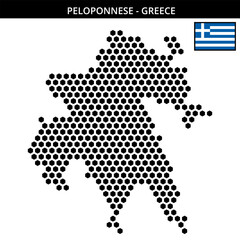 Big hexagonal dotted map of peloponnese of greece