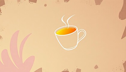 Simple line art of coffee/tea cup soaring in space, grunge texture, colorful accents, universe, dreamy