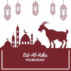 Eid Ul Adha vector illustration with mosque and goat 
