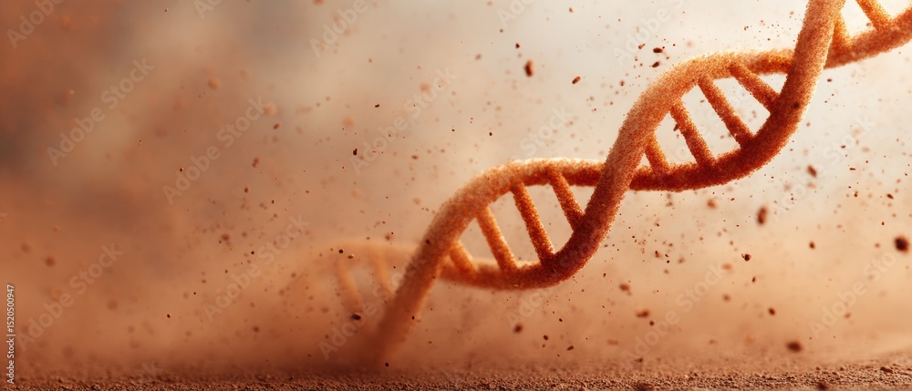 Poster detailed dna helix model with genomic research documentation and medical analysis charts for healthc