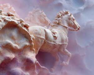 Intricate Roman Centurion Chariot Bas-Relief Carving with Stone Texture in Historic Bath Complex for Cultural Tourism and Heritage Preservation