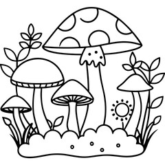 Cute Mushroom Forest Scene – Vector on White