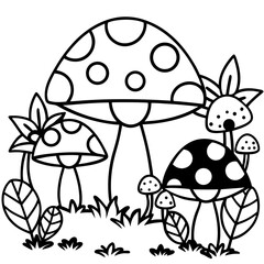 Cute Mushroom Forest Scene – Vector on White