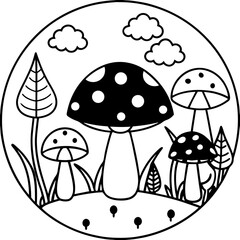 Cute Mushroom Forest Scene – Vector on White
