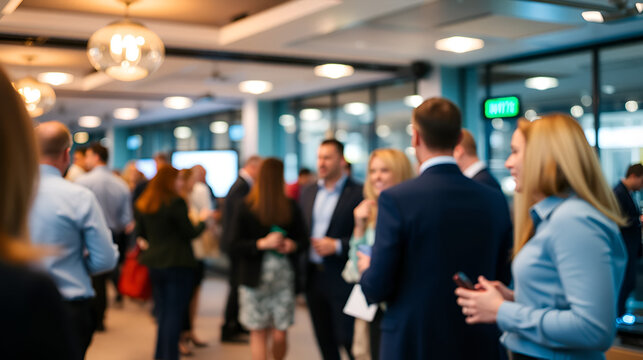 Blurred shot of business people at party in office center - Powered by Adobe