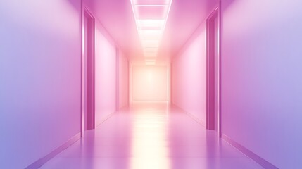Empty corridor with pastel colored walls.